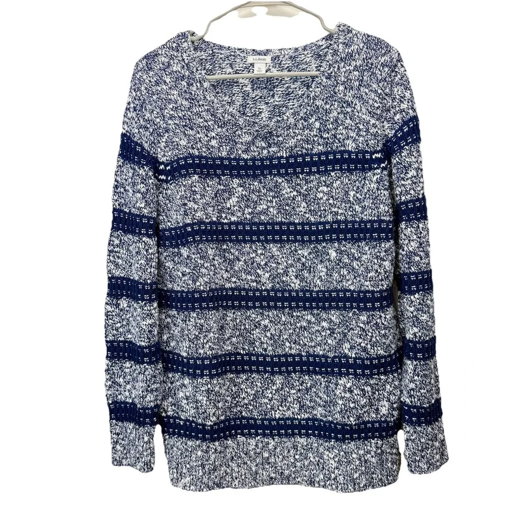 LL Bean‎ Blue Striped Cotton Ragg Crew Neck Pullover Sweater XL PETITE